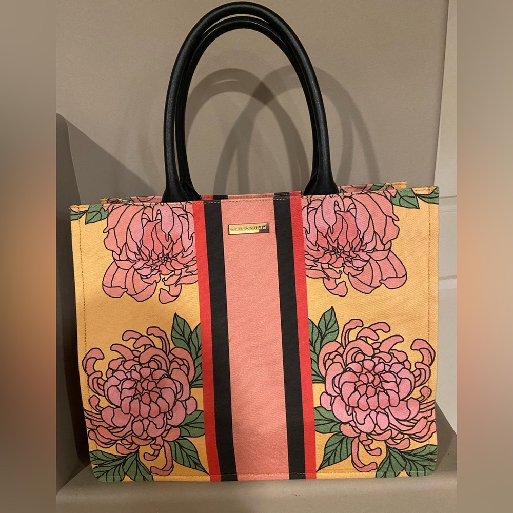 Trina Turk Gold/Pink/Green Floral Tote Bag